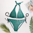 thumbnail image 4 of Green Pattern 2 Piece Set Swimwear Adjustable Bikini Summer Party Beach Triangle Bathing Suit Tie String Thong, 4 of 5