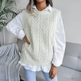 thumbnail image 2 of KDFJPTH Women's Knit Cardigan Sweater Sleeveless Sweater Vests Tops Solid Print White L, 2 of 7