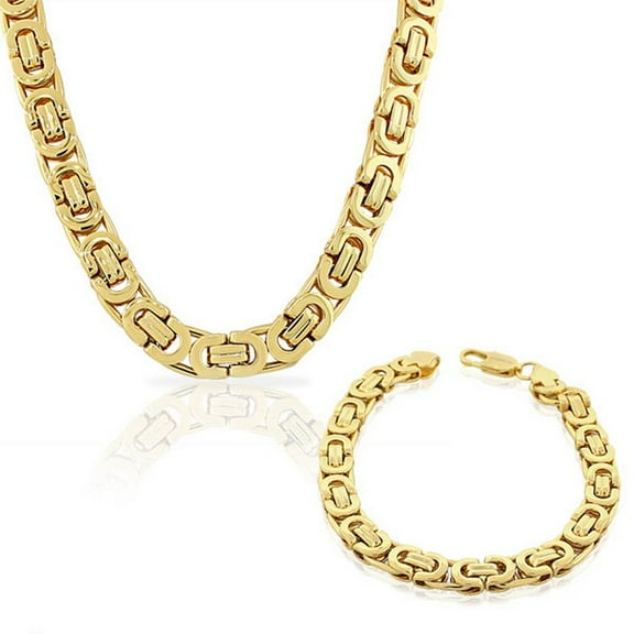 Stainless Steel Mens Link Chain Necklace and Bracelet Set