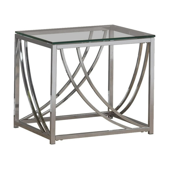 Tempered Glass Top End Table with Metal Tubular Legs Chrome and Clear - Saltoro Sherpi