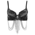 thumbnail image 3 of Haitryli Women's Sparkle Rhinestone Sequin Belly Dance Bra Top Beaded Tassel Tops for Stage Black 34/75C, 3 of 7