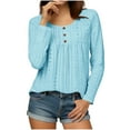 thumbnail image 2 of RongHuan Women Eyelet Tops Casual Long Sleeve Crew Neck T Shirts Lightweight Button Up Shirt Comfy Solid Color Vacation Tee, 2 of 8