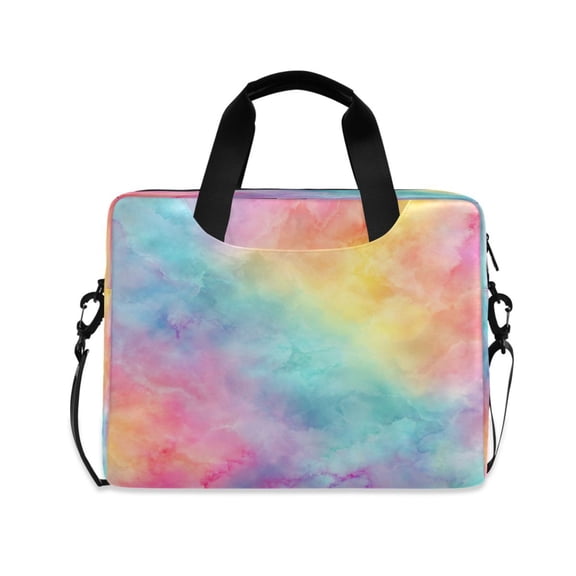 16" Laptop Briefcase, Detachable Anti-Slip Shoulder Strap, Multi-Compartment Work Travel Bag Pastel Rainbow Tie-dye Pattern