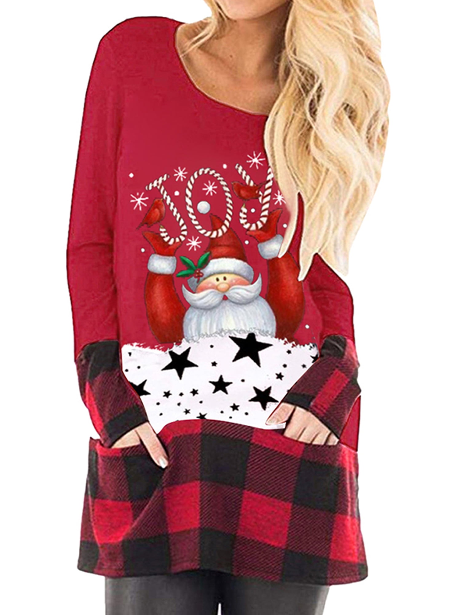 Christmas Plaid Long Blouse Sleeve 