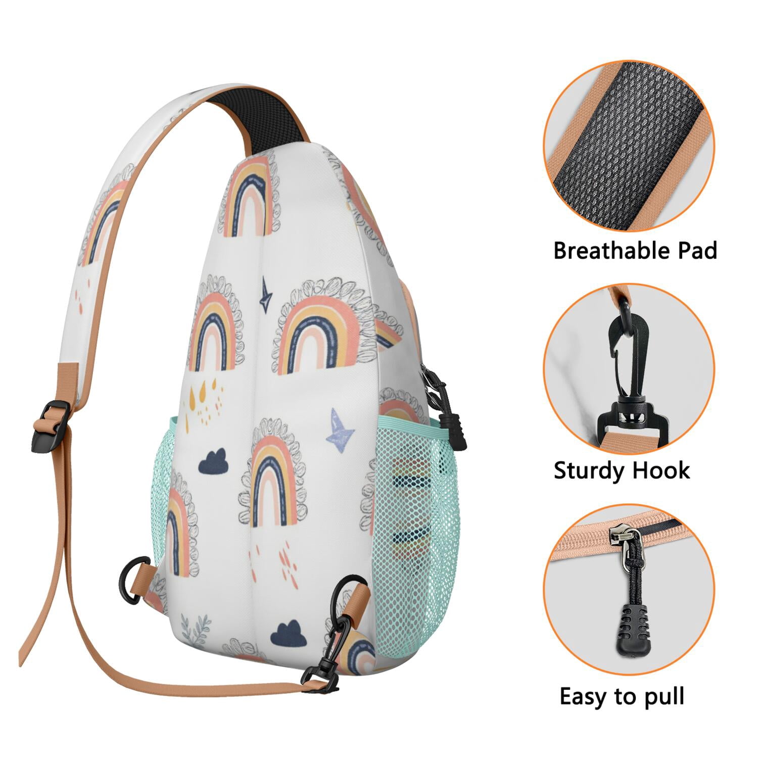 Chest Bag Crossbody Shoulder Bag Adjustable Shoulder StrapCrossbody Sling Bag for Men Women Travelers Rainbow Cartoon