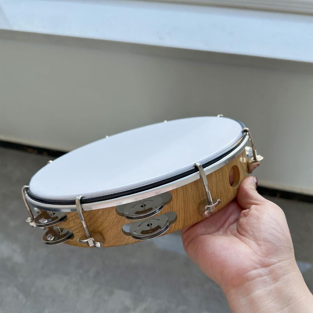 Yihuala 10inch Bells Drum Handheld Tambourine Freestyles Hand Bells Musical Percussion Instrument for Family Tambourine