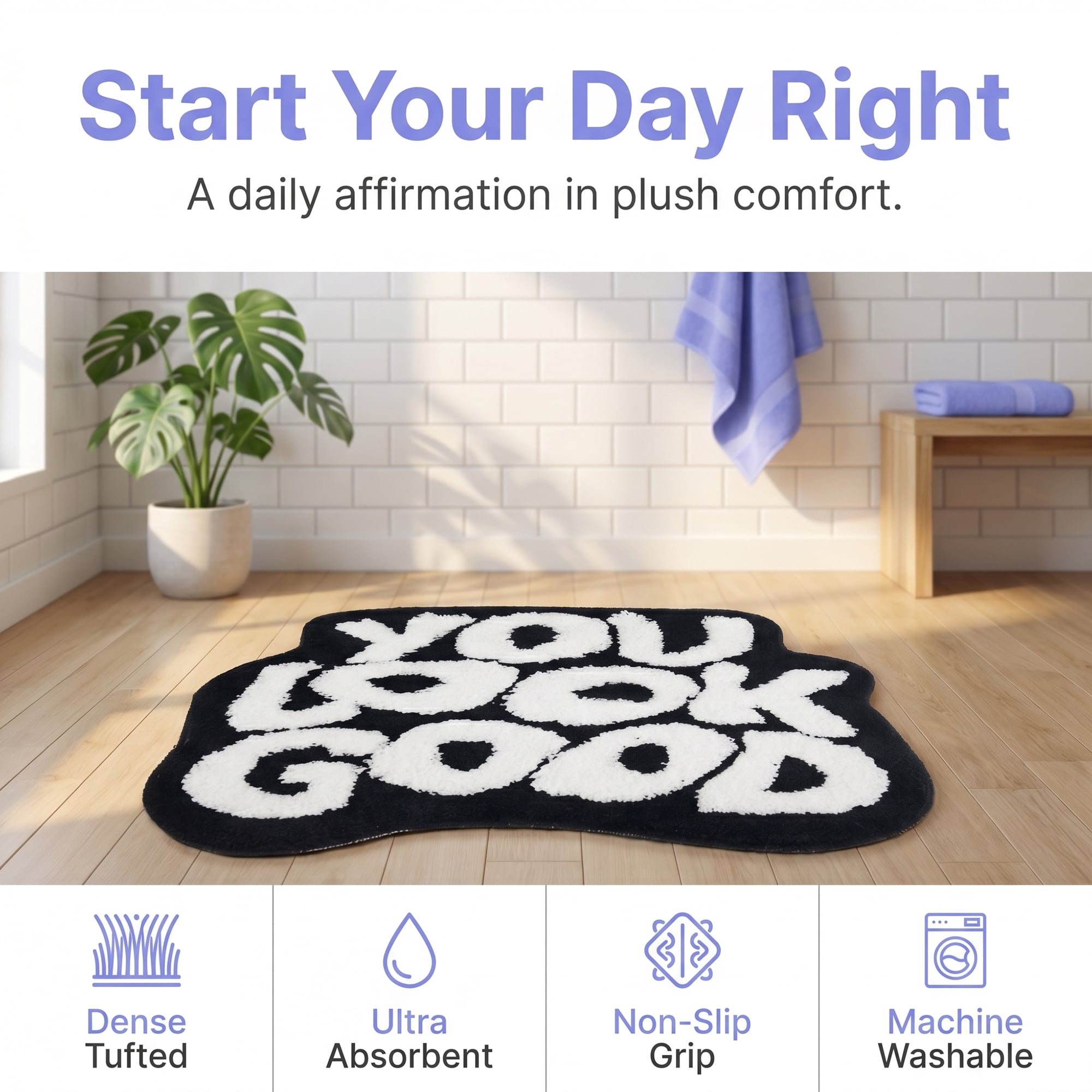 Unique Bargains Cat Aesthetic Irregular Shaped Absorbent Bath Mat Black 25" x 21"