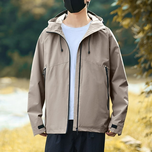KIHOUT Men's Lightweight Rain Jacket Hooded Water Resistant Fall Winter Hiking Windbreaker Jackets