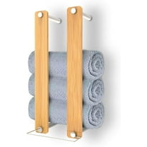 Bamboo Towel Rack, 17 Inch - Over The Toilet Storage Organizer, Holds 3 Large & 5 Small Bath Towels, Roll Up Towel Holder for Bathroom，Space Saving Bathroom Organizer