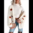 thumbnail image 2 of Suéter con Bordado de Calabaza para Mujer, Cuello en V, Holgado, Informal, de Punto, , para las Fiestas. L, 2 of 10