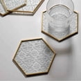 thumbnail image 2 of Set of 4 Gold Glass Coasters, Carved Tumbler Style, Hexagon Coasters with Brass Rim for Coffee Tea, Modern Clear Coasters for Home Bar Cafes Hotel Table Decoration, 2 of 7