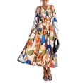 thumbnail image 1 of Vestido PRETTYGARDEN Azul Acuarela Floral Midi Manga Larga XXL, 1 of 9