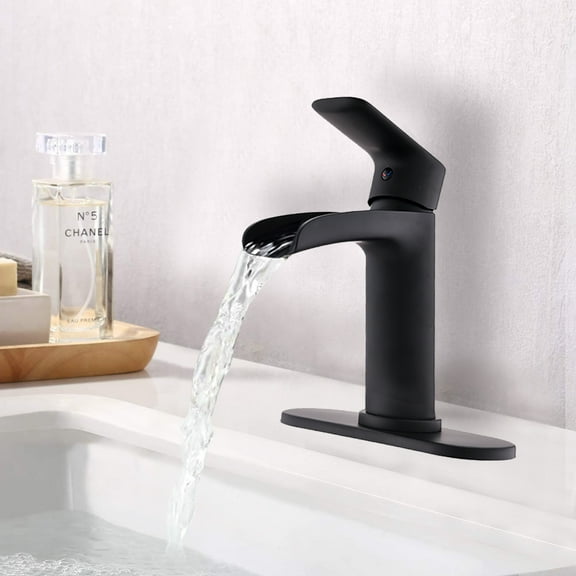 PROOX Single Handle Waterfall Spout Sink Faucet with Drain Assembly