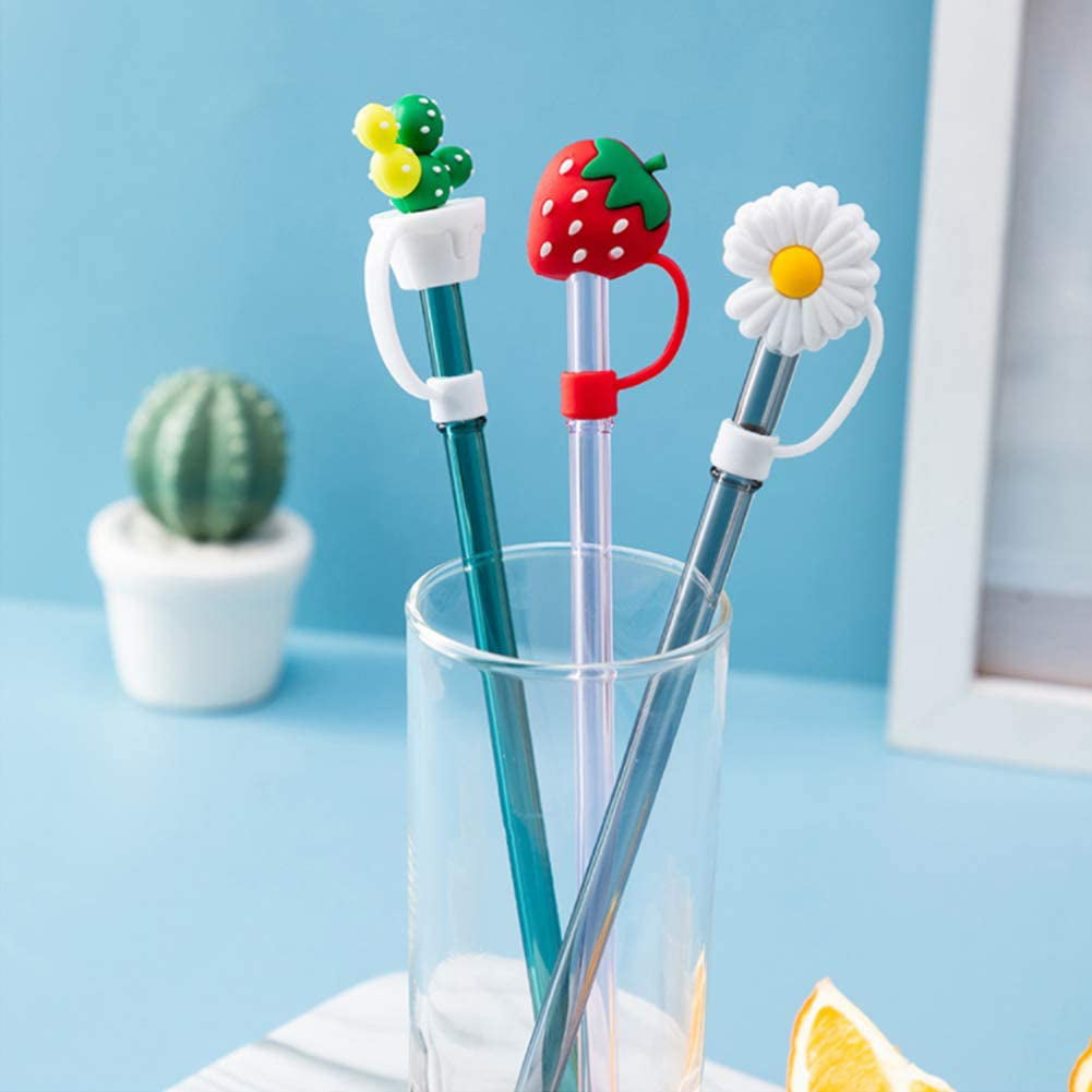 10 Pieces Silicone with 10 Pieces Straw Tips Cover Reusable Drinking Tips  Lids Straw Plugs, straw toppers for tumblers bulk, for 6-8 mm Straws (Cute