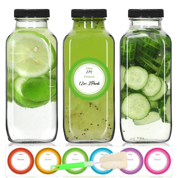 Botellas de jugo de vidrio STARSIDE 360 ml con tapas, paquete de 3