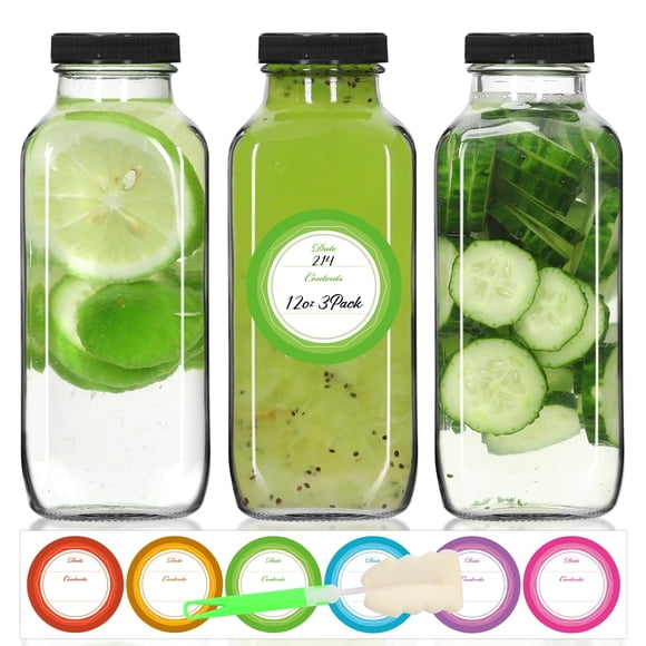 Botellas de jugo de vidrio STARSIDE 360 ml con tapas, paquete de 3