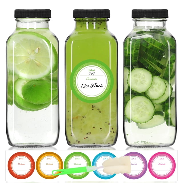 Botellas de jugo de vidrio STARSIDE 360 ml con tapas, paquete de 3