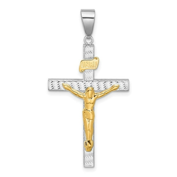 Auriga Fine Jewelry 14K Two-tone Gold Polished and Diamond-cut Crucifix Cross Pendant for Women