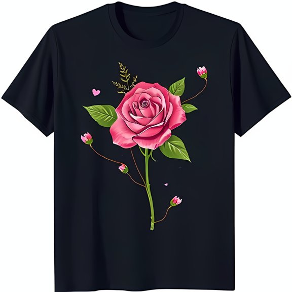Black T-Shirt with Vibrant Print for Flower Lovers