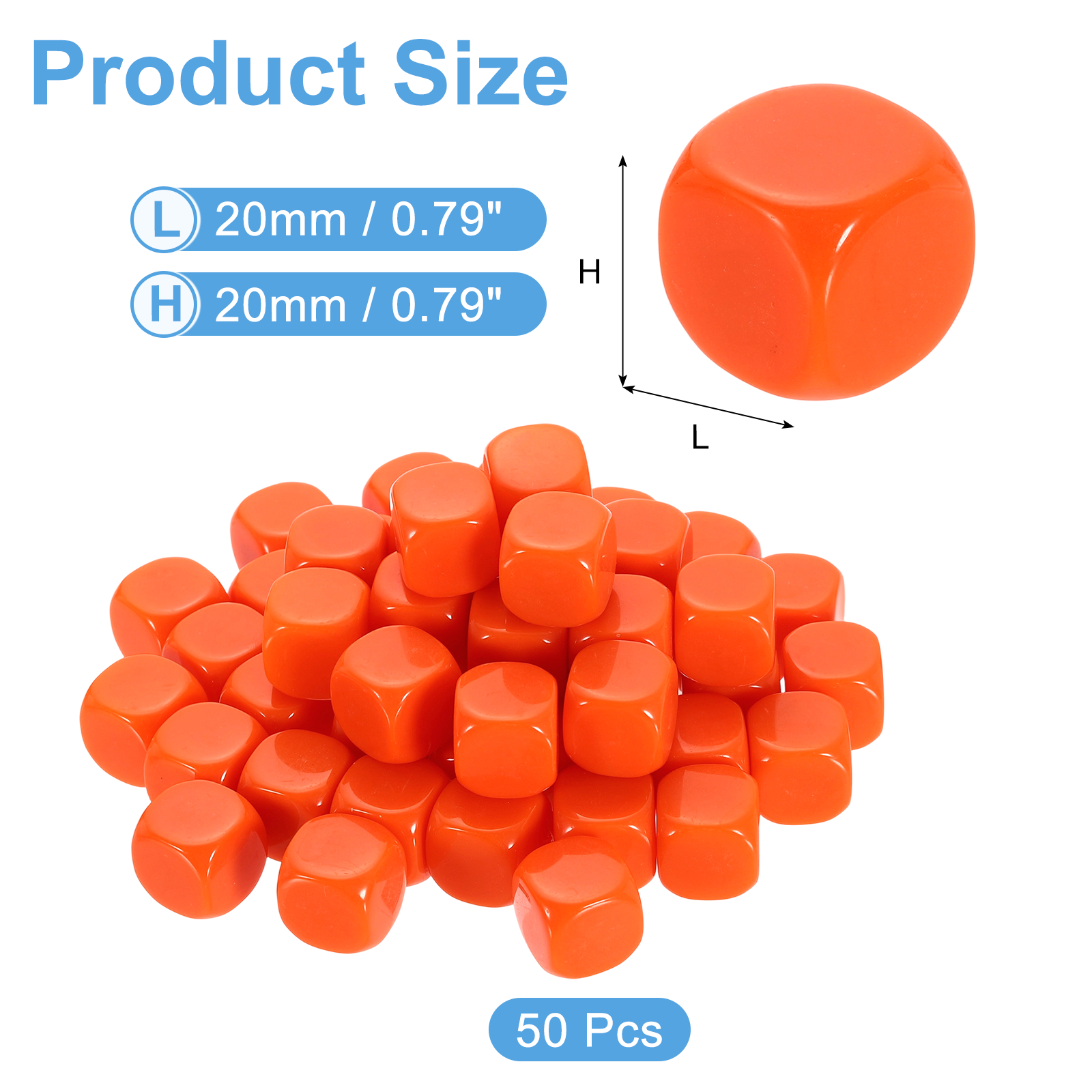 50Pack Rounded Blank Six Sided Dice 20mm/0.8inch Acrylic Dice, Orange