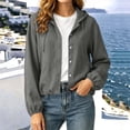thumbnail image 2 of Edvintorg Womens Jacket Cotton and Linen Long Sleeve Casual Coat Lightweight Hooded Button Down Outerwear with Pocket Clothes for Women Gray XXL, 2 of 9