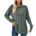 thumbnail image 3 of qolati Women's Casual Shirts Fashion Contrast Neck Long Sleeve Split Blouse Lightweight Oversized Pullovers Tee Tops 2023 Fall Clothes, 3 of 5