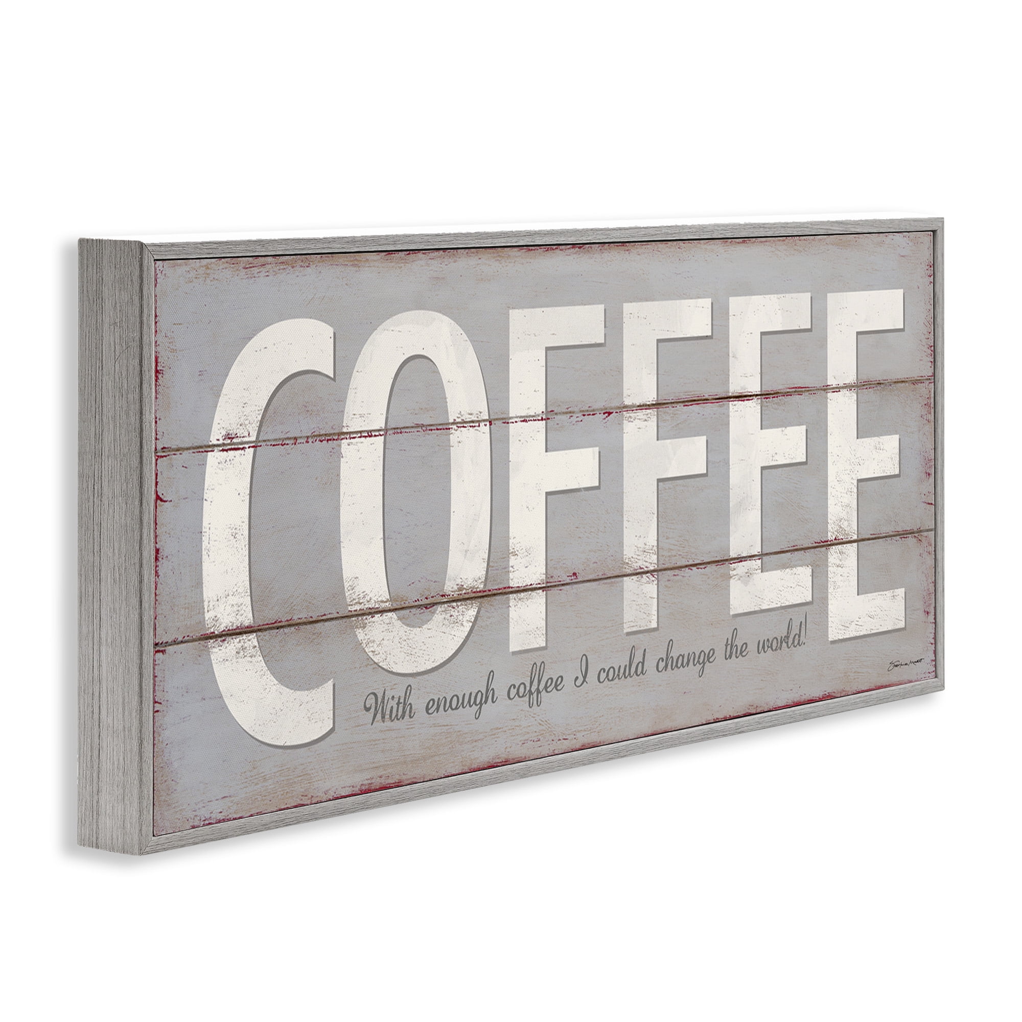 Stupell Industries Sassy Coffee Change The World Food & Beverage Painting Gray Framed Art Print Wall Art, 30 x 13