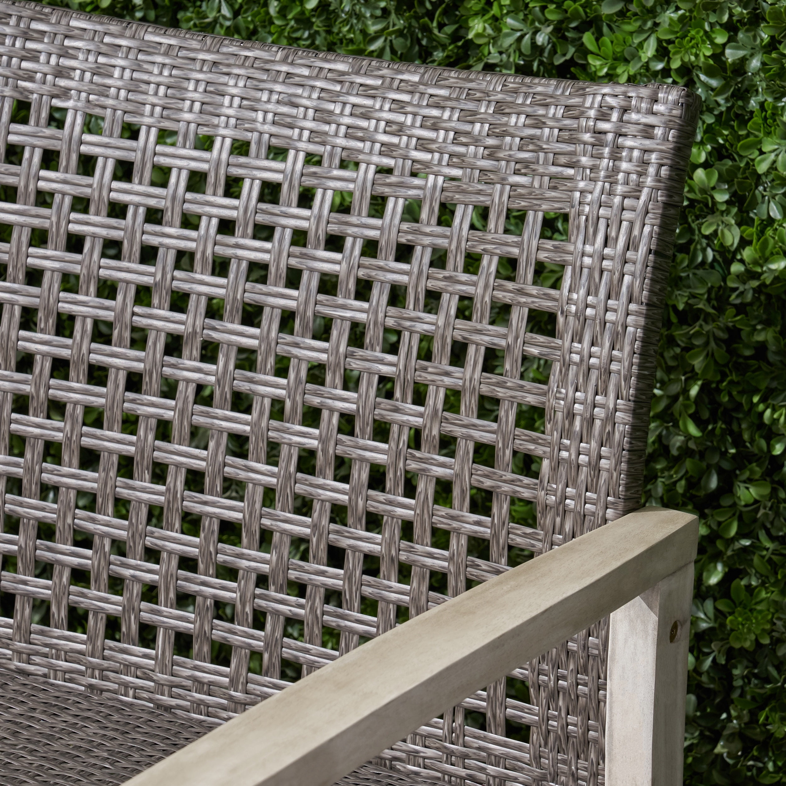 Camdyn Outdoor Wood and Wicker Sofa and Coffee Table Set, Mixed Black