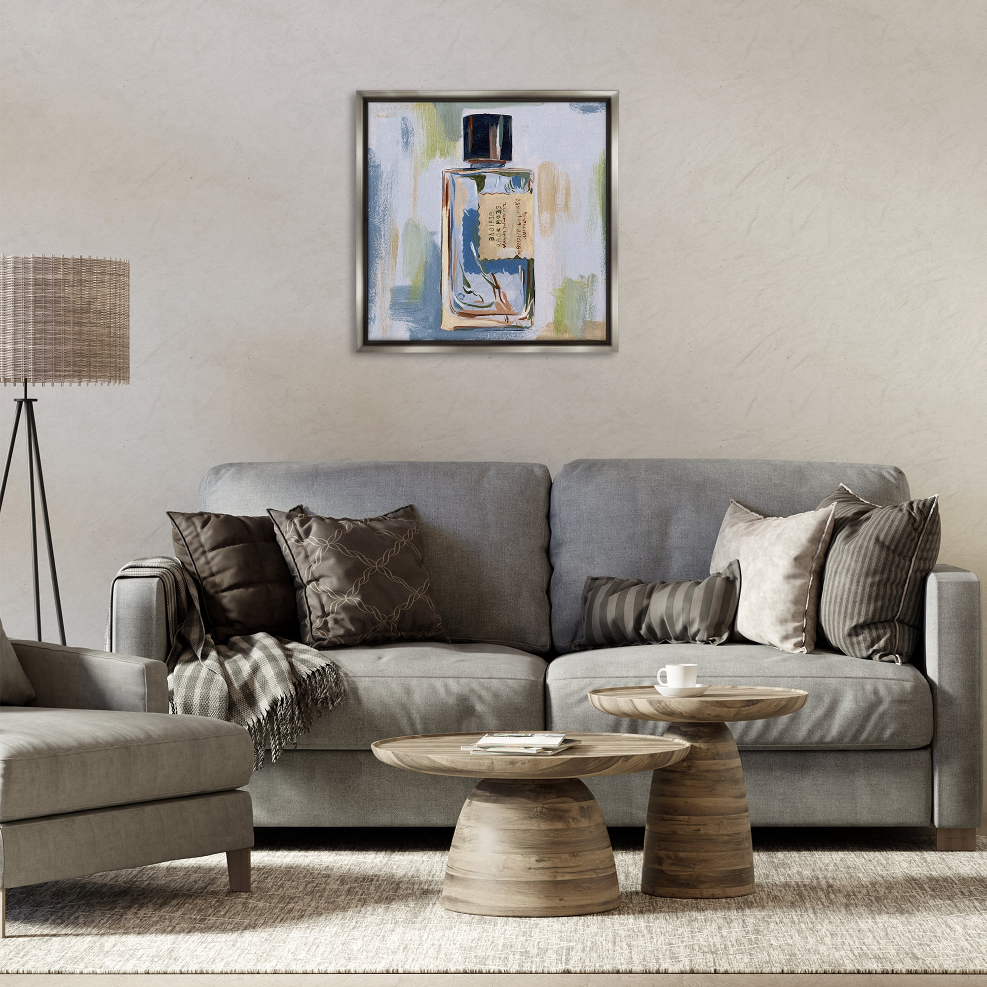 Stupell Industries Paint Streak Perfume Fashion Painting Gray Floater Framed Canvas Art Print Wall Art, 25 x 25