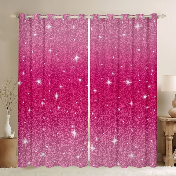 Castle Fairy Glitter Print Black Out Curtains,Gradient Curtains Pack of 2 (42x63 Each)