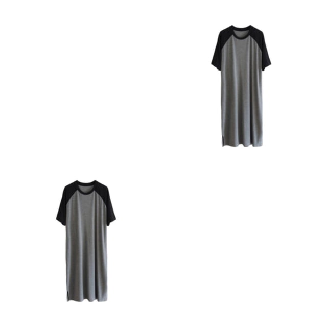 Qarigey Camisón Raglan de algodón Ropa de dormir Pijama de manga corta Camisa de dormir transpirable de doble color Camisón amigable con la Negro/Gris Oscuro L 2Conjunto