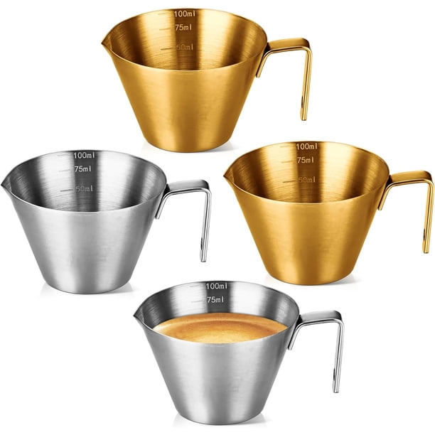 Tazas Medidoras para Espresso, Vaso Medidor Cafe Metal con Escala, para Preparar Espresso y Café Molido Apto Lavavajillas y Resistente al Óxido Accesorio Barista en Casa