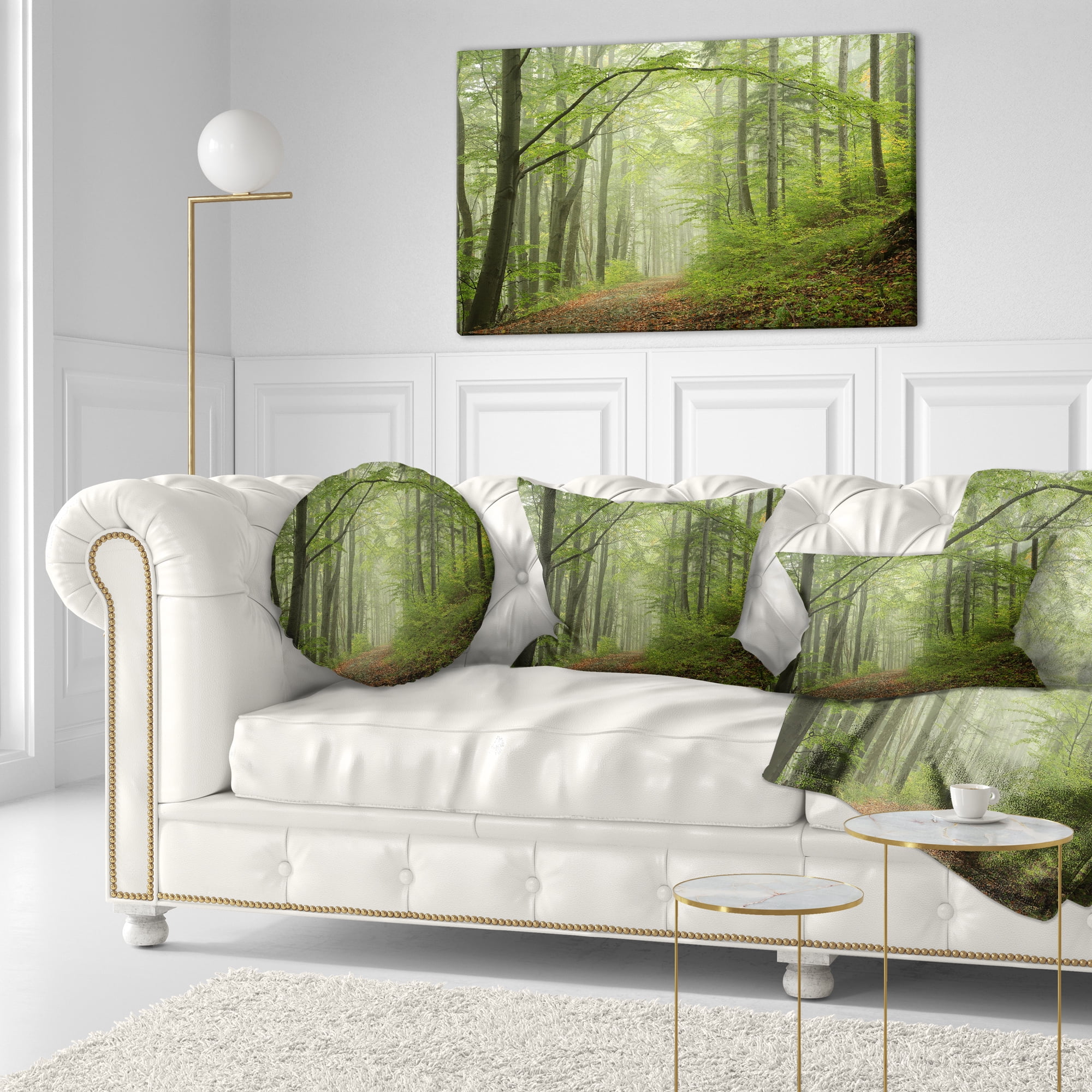 Designart Early Green Fall Forest - Landscape Photo Throw Pillow - 12x20