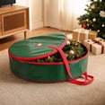 thumbnail image 2 of Christmas Wreath Storage Bag 30in, Green Tarp Wreath Container with Reinforced Handle, Round Wreath Bag for Spring Summer Autumn Christmas Wreath Holiday Decor - Akmoler, 2 of 6