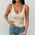 thumbnail image 2 of JSheng Women's New Tank Top Fashion Solid Color V-neck Sleeveless Bottom Soft Stretch Casual Tank Top Beige S, 2 of 5