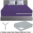 thumbnail image 2 of 100% Egyptian Cotton L Shape Zipper Mattress Cover, 800 TC, 10 Inch Deep Pocket Queen Size (60x80), Stripe Purple, 2 of 6