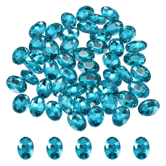 Uxcell 100Pcs Oval Pointed Back Rhinestone, 10 x 14 mm Oval Faceted Glass Rhinestone Gems Pointed Back Faceted Glass Beads for Jewelry Making DIY Crafts Shoes Crystal, Lake Blue