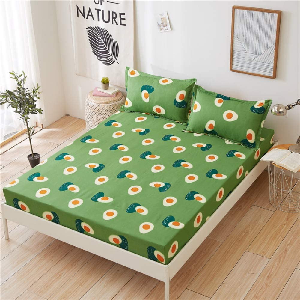 Avocado Cartoon Sleeping Bed Sheet Sets Kids Adult Bedding Set Newest Bed Fitted Sheet Set Ultra Soft Deep Pocket Full 3pcs 1 Fitted Sheet & 2 Pillow Case