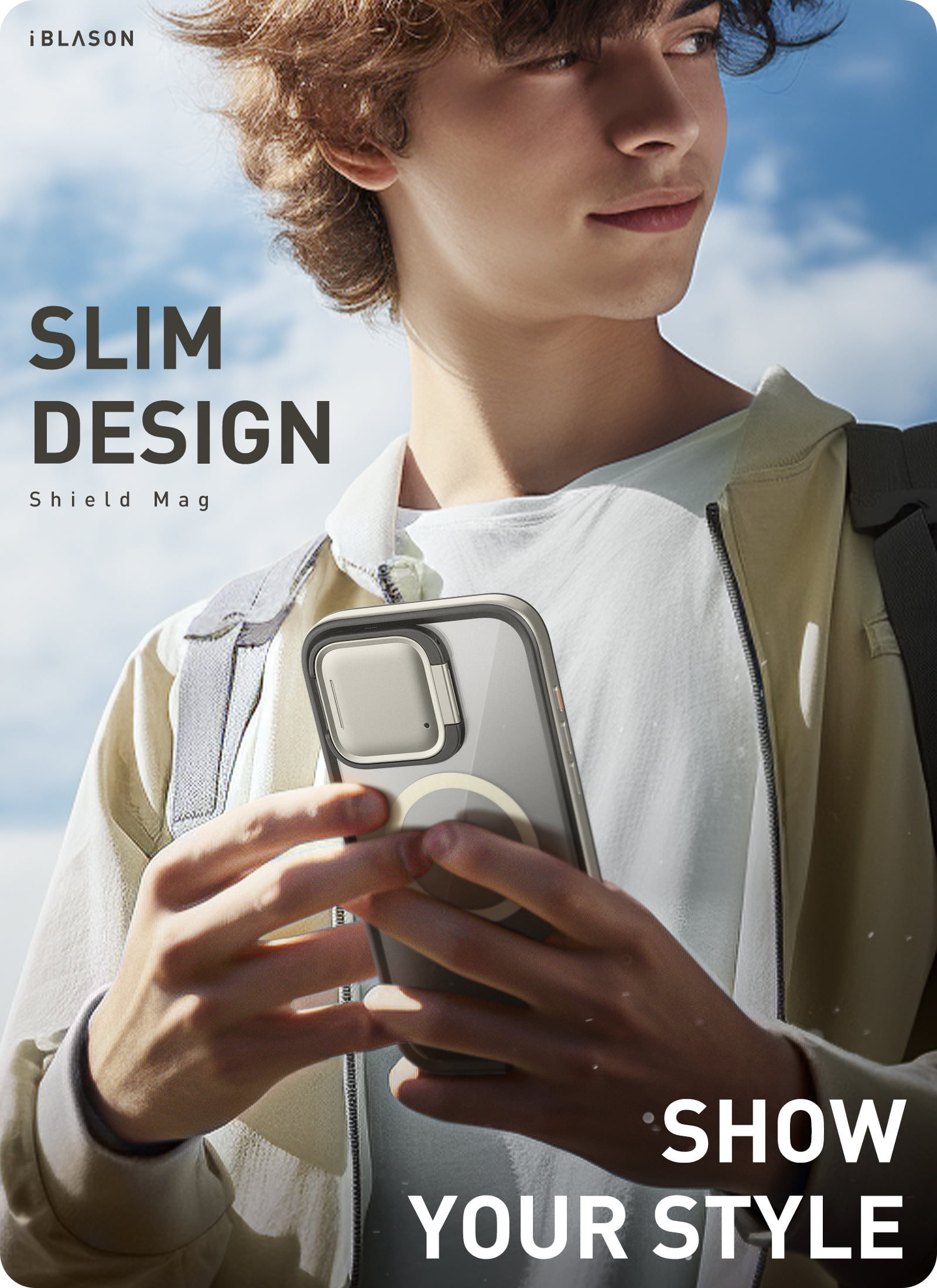 i-Blason Shield Mag for iPhone 15 Pro Max Case 6.7" with Camera Cover Stand, Compatible with MagSafe Clear Full-Body Shockproof Rugged Bumper Protective Case with Built-in Screen Protector (TiGray)