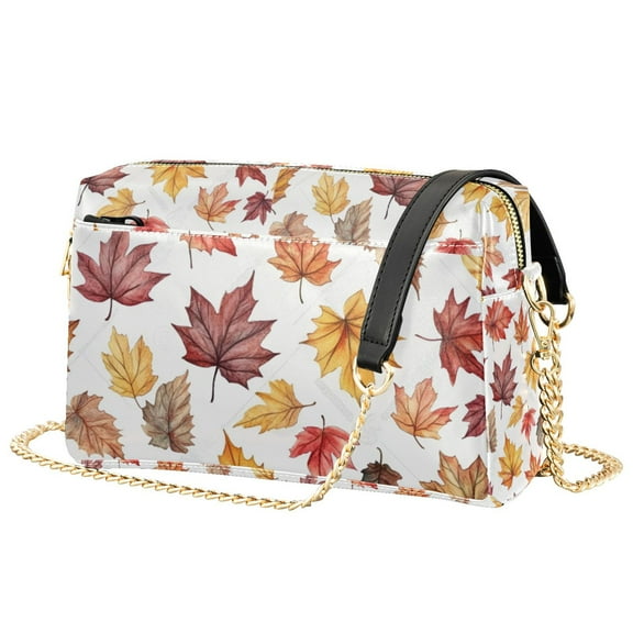 FORMRS Women Crossbody Purse with Chain Strap Vegan Leather Shoulder Handbag, Gray Autumn Leaves