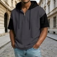 thumbnail image 2 of Tfken Men Tshirts For Summer Hooded Patchwork Short Sleeve Drawstring Tops With Zipper Casual Daily Wear Male Soft Shirts Black, 2 of 4