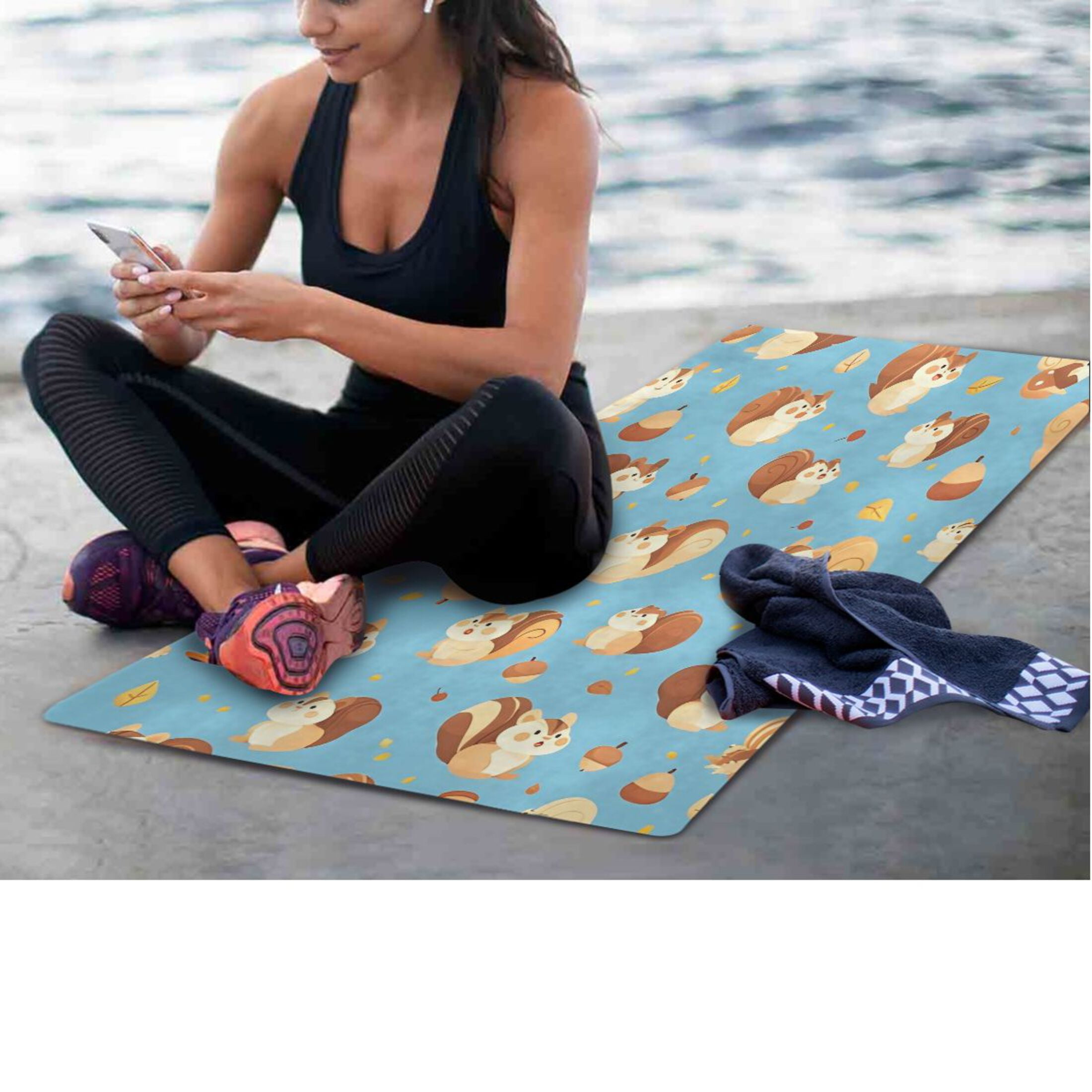 BZSMCE Yoga Mat Women Fitness Mat Light Blue Squirrel Pattern