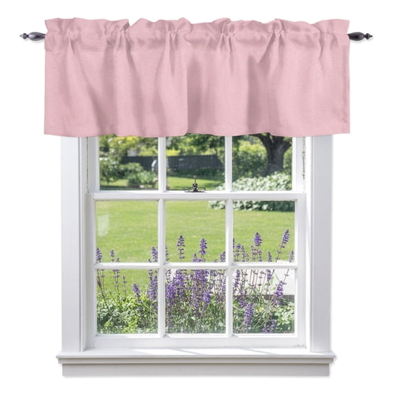 Pink Valances for Windows, Natural Solid Color Organic Mottling Texture Valance Window Treatment Rod Pocket Short Curtains Valances for Kitchen Bathroom 42"W x 12"L