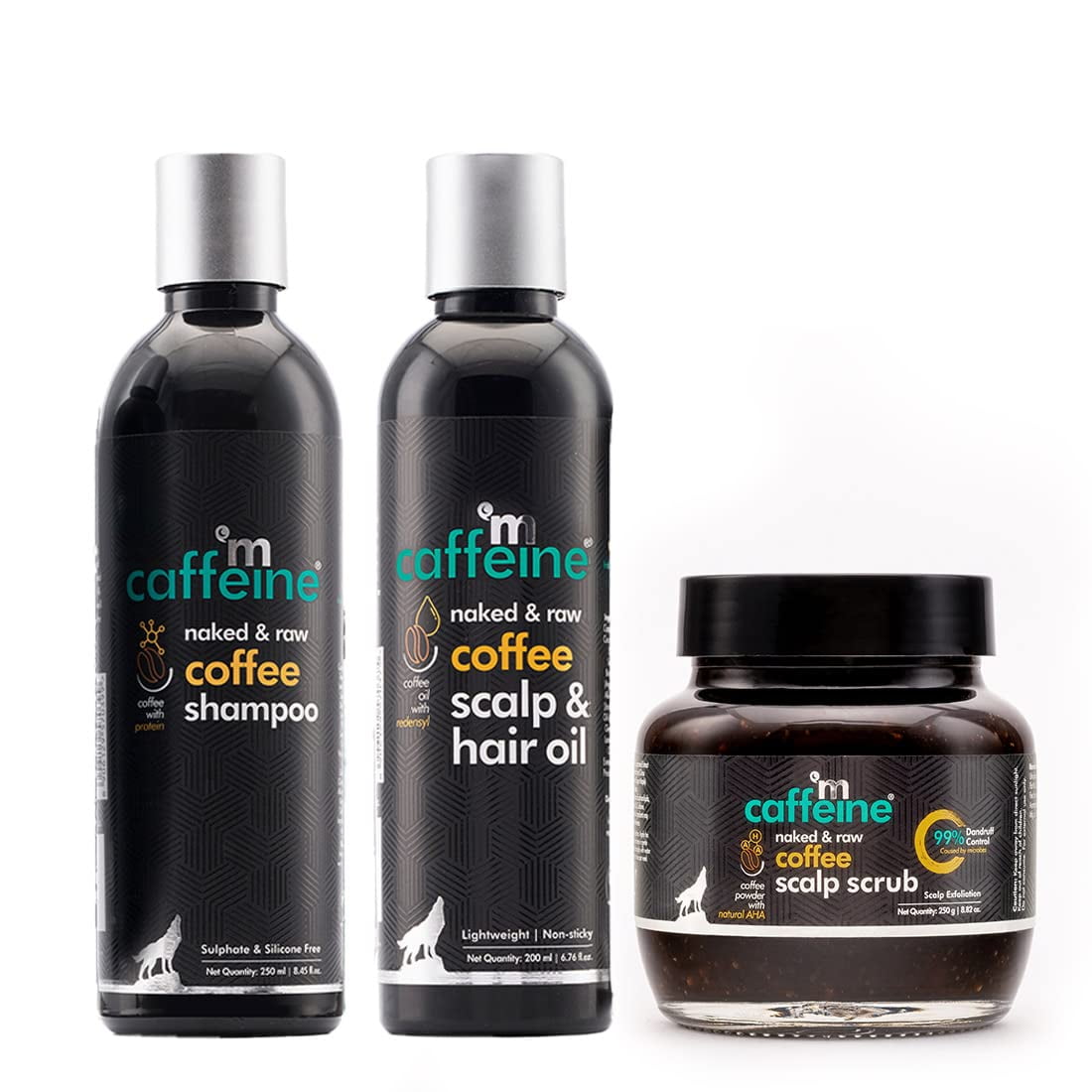 mCaffeine Coffee Hair Fall Control Kit with Protein, Redensyl, Natural AHA & Argan Oil Shampoo