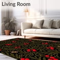 thumbnail image 2 of ODIKA 3'x5' Machine Washable Non-Slip Area Rug, Rustic Evergreen Leaves with Crimson Berry Accents Seasonal High Traffic Rug with Pad, Black, 732236, 2 of 8