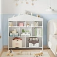 thumbnail image 4 of IdealHouse 9-Cubby Toy Storage Organizer Bookshelf for Kids, 40.7" W Wooden Playroom Bookcase with Roof Shelves, Cubby Storage for Bedroom – White, 4 of 6