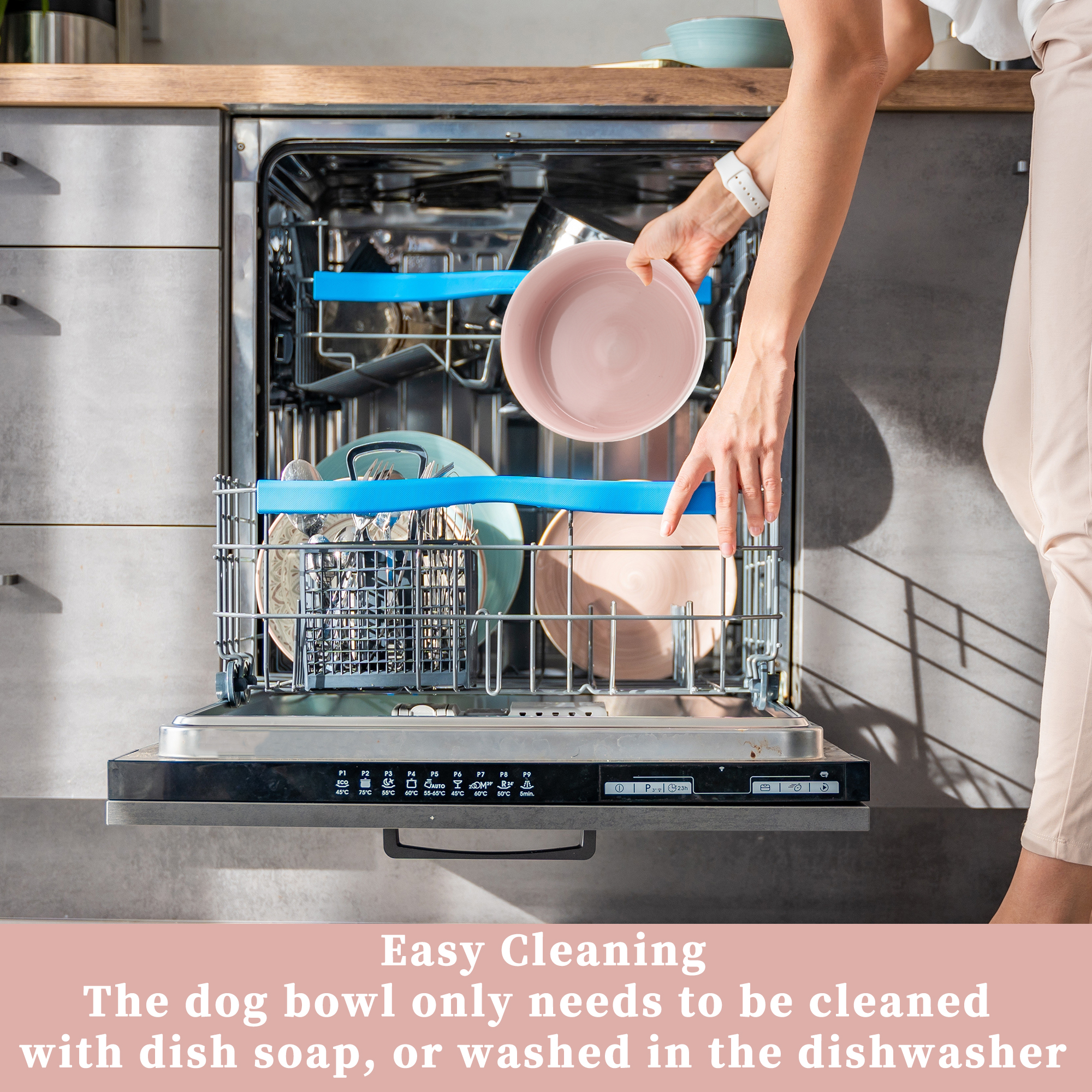 Unique Bargains 70Oz Ceramic Dog Bowl 8" Large Dog Water Bowl Non-Slip Dog Food Bowls for Large Dog Spill Proof Dog Bowl Pink