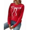 thumbnail image 2 of Suéter de Punto con Lazo para Mujer, Estilo Y2K, de Larga y Cuello Redondo, Holgado e Informal. Rojo M, 2 of 9