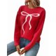 thumbnail image 2 of Suéter de Punto con Lazo para Mujer, Estilo Y2K, de Larga y Cuello Redondo, Holgado e Informal. Rojo M, 2 of 9