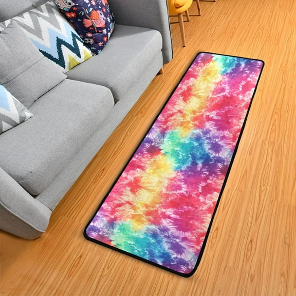 Colorful Tie Dye Hallway Runner Rug 2'X6' Non-Slip Washable Carpet Runner Kitchen Entryway Laundry Bedroom